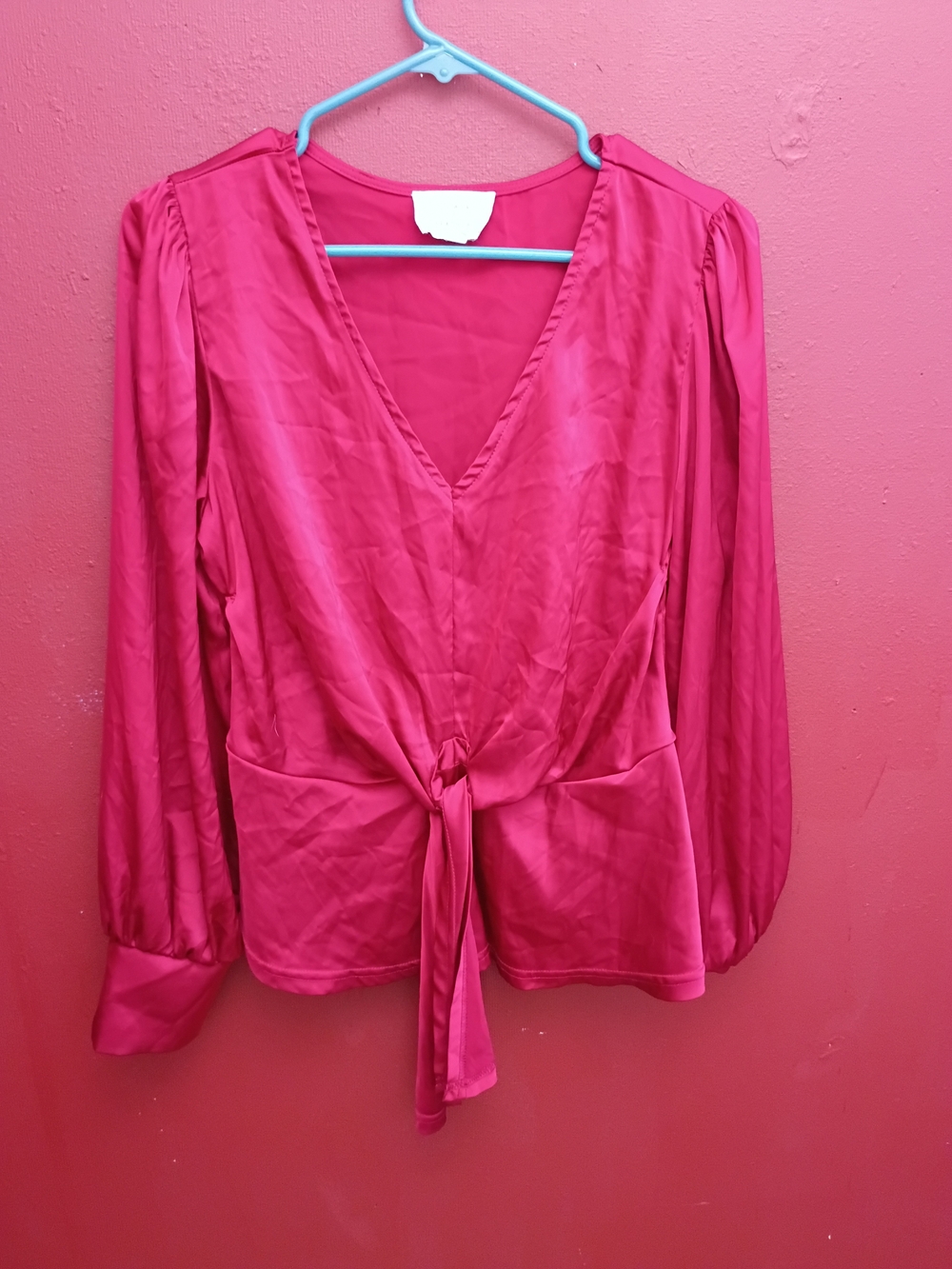 Women's Tie-Front V-Neck Blouse Red